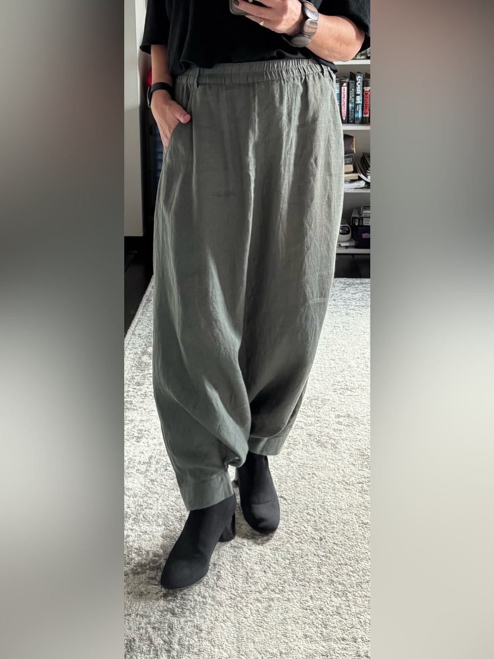 Nicholas K Gray Drop Crotch Harem Pants Size L Elastic Waist Avant Garde